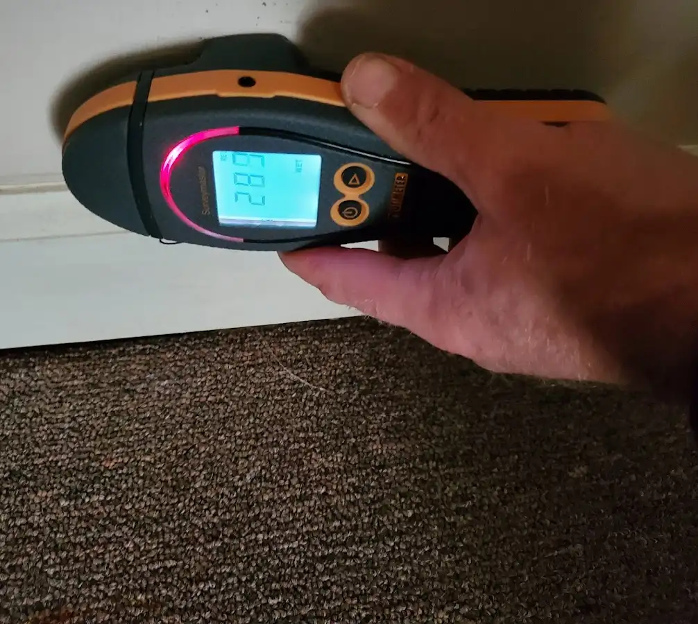 Moisture detection at baseboard during Burst Pipe Cleanup in Manlius